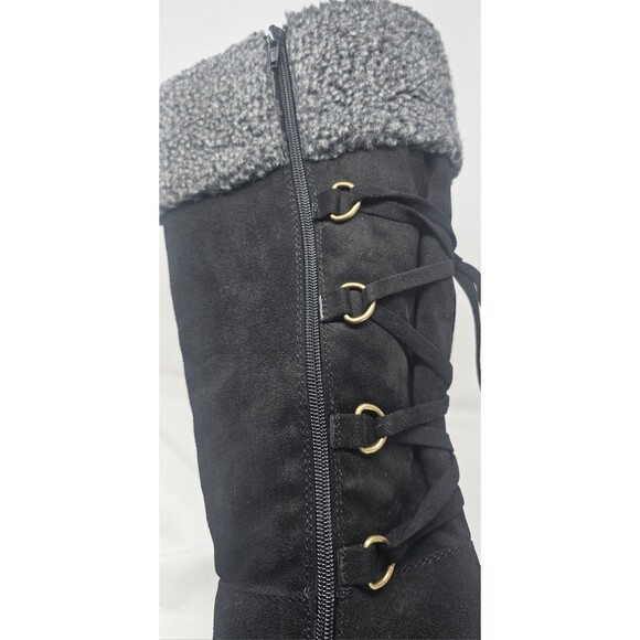 I Love Billy BettyBoo Black Faux Suede Knee High Winter Zip Tye Boots Sz 41 - Picture 10 of 16